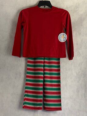 Family Pajamas Kids Boys Girls 2-Piece PJ Set, Red Green Candy Cane Stripe, 8
